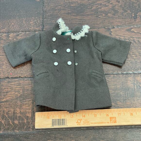 Vintage Doll Coat & Hat Wool(?) Dark Green Pea Coat & hat w/ White Trim READ - Picture 9 of 16